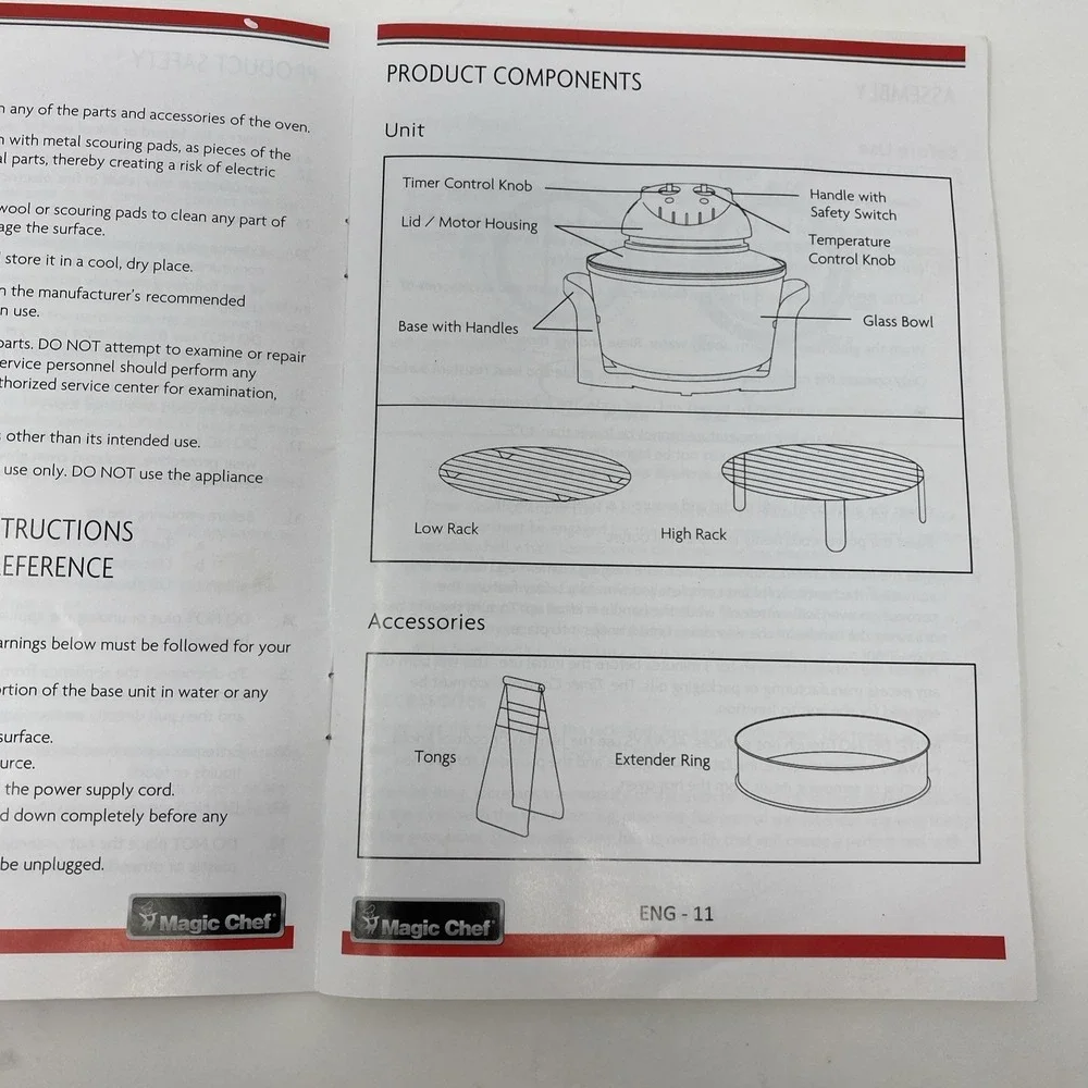 Magic Chef 3-Gallon Glass Bowl Convection Oven EWGC12W3 Box Users Manual - Work!